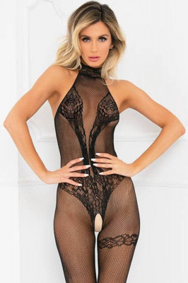 Body de dantelă crotchless cu guler choker foto