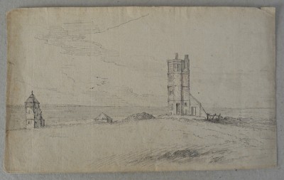Hunstanton Lighthouse Norfolk penita pe hartie manuala cca 1800-1840 foto