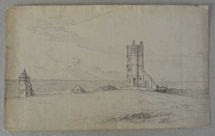 Hunstanton Lighthouse Norfolk penita pe hartie manuala cca 1800-1840