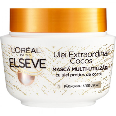 Masca de par, L&amp;rsquo;Or&amp;eacute;al Paris, Elseve, cu Ulei Extraordinar de Cocos, 300 ml foto