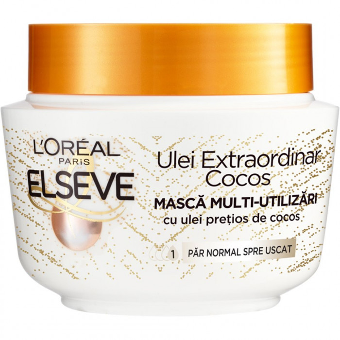 Masca de par, L&rsquo;Or&eacute;al Paris, Elseve, cu Ulei Extraordinar de Cocos, 300 ml