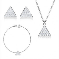 Set cu trei piese din argint 925 - triunghi echilateral cu zirconii, lanț