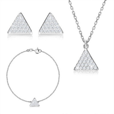 Set cu trei piese din argint 925 - triunghi echilateral cu zirconii, lanț foto