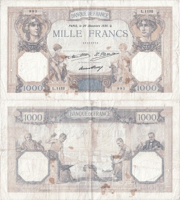 1930 (26 XII), 1.000 francs (P-79b.1) - Franța foto
