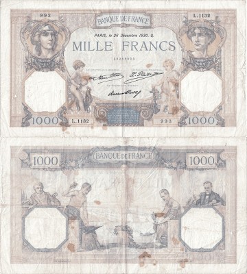 1930 (26 XII), 1.000 francs (P-79b.1) - Franța foto