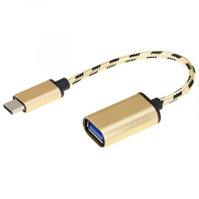 Cablu adaptor OTG USB-C USB 3.1 Type-C Male la USB 3.0 Female 15cm, auriu foto