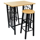 Set masa si scaune de bar, 3 piese, lemn si otel