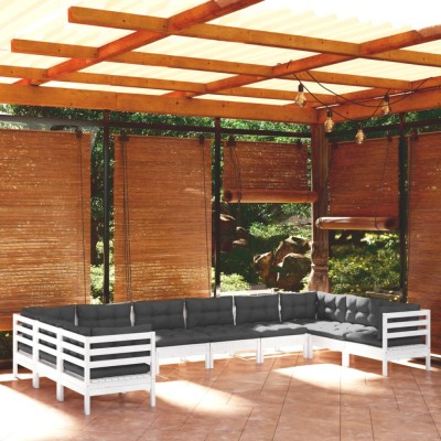 Gossi set mobilier de gradina cu perne, 10 piese, alb, lemn masiv pin foto