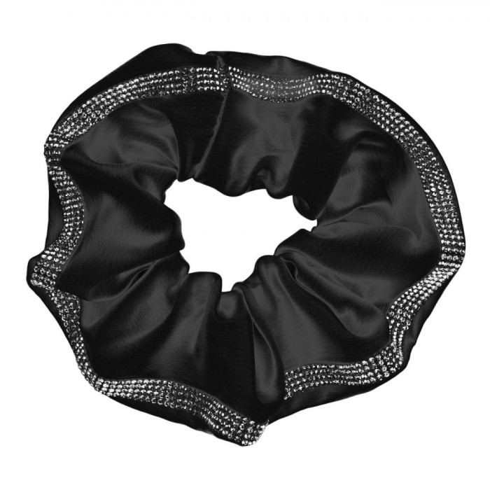 Elastic Păr, Negru, Material Poliester, Strass Pe Margine
