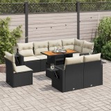 Gossi set mobilier de gradina cu perne, 9 piese, negru, poliratan