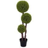 HOMCOM Plantă Artificială de Buxus cu 3 Sfere, Ghiveci Inclus și Bază &Icirc;ntărită, &Oslash;19,5x115 cm, Verde | Aosom Romania