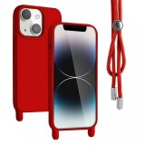 Lemontti Husa Silicon cu Snur iPhone 14 Rosu (protectie 360&deg;, material fin, captusit cu microfibra)