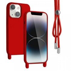 Lemontti Husa Silicon cu Snur iPhone 14 Rosu (protectie 360&deg;, material fin, captusit cu microfibra)