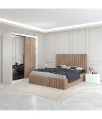 Dormitor Luca Crem Cu Dulap Tapitat 140x200cm