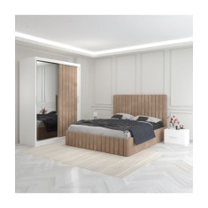 Dormitor Luca Crem Cu Dulap Tapitat 140x200cm