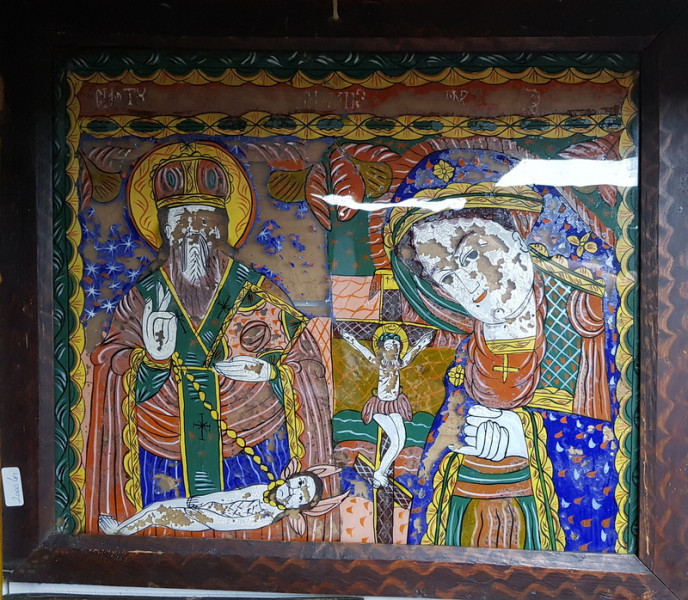 Sf. Nicolae si Maica Domnului, Icoana Romaneasca pe sticla, cca. 1900