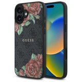Husa pentru iPhone 16 - Guess Hardcase 4G Flower Print MagSafe (GUHMP16SP4ROPEMCK) - Black
