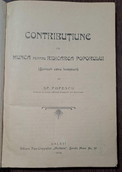 Sp. Popescu - Contributiune la Munca pentru Ridicarea Poporului