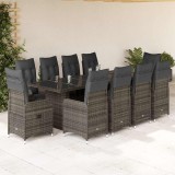 VidaXL Set bistro de grădină cu perne, 11 piese, gri, poliratan