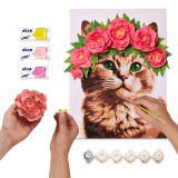 Set pictura si modelare 3D cu argila usoara, 30 40 cm - A Cat in a Flower Crown