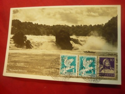 Ilustrata TCV Elvetia francat cu 2x5C verde Dezarmarea si1 W.Tell 1932 Cascada foto