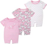 Set de 3 body-uri pentru bebelusi JiAmy, bumbac, alb/roz, 6-9 luni
