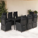 vidaXL Set mobilier de grădină cu perne, 9 piese, negru, poliratan