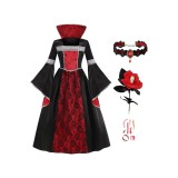 Costum de vampir pentru fete cu colier, costum gotic, rochie de vampir, rochie de vrăjitoare pentru Crăciun și aniversare