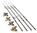 Set 4 Lansete Tele Carbon 3,3m Cu 4 Mulinete KT5000 9 Rulmenti Si Bait Runner