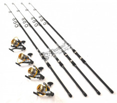 Set 4 Lansete Tele Carbon 3,3m Cu 4 Mulinete KT5000 9 Rulmenti Si Bait Runner foto