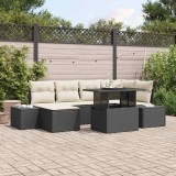 Cumpara ieftin Set de canapele pentru grădină cu pernă 7 pcs negru și crem