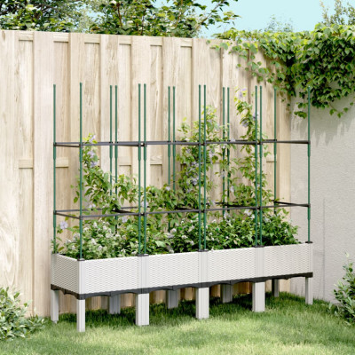 vidaXL Jardinieră de grădină cu spalier, alb, 160x40x142,5 cm PP foto