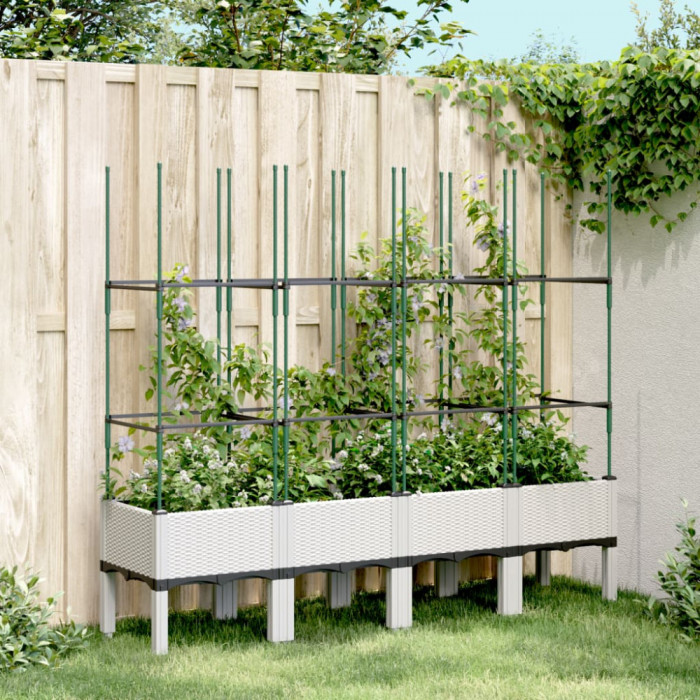 vidaXL Jardinieră de grădină cu spalier, alb, 160x40x142,5 cm PP