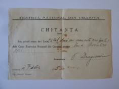 Chitanță pentru salariu actorul P.Dragomir-Teatrul Național Craiova 1935