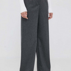 Emporio Armani pantaloni de lana culoarea gri, lat, high waist