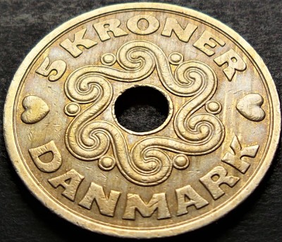 Moneda 5 COROANE / KRONER - DANEMARCA, anul 1990 *cod 389 B foto