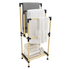Suport prosoape cu 3 nivele si polita depozitare, lemn de pin natur, 49 x 28 x 94 cm