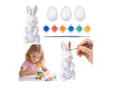 Set de vopsit pentru copii, 3 oua din polistiren, figurina de iepure, 6 culori, Lean 21365