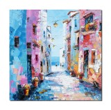 Cumpara ieftin Tablou impasto peisaj citadin mediteranean pictat manual, Colt de rai, 60x60cm ulei pe panza, Valentin Pop