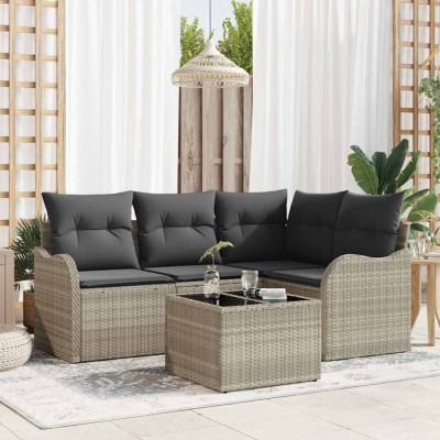 vidaXL Set de canapele pentru grădină cu pernă 5 pcs Gri Rattan poli foto
