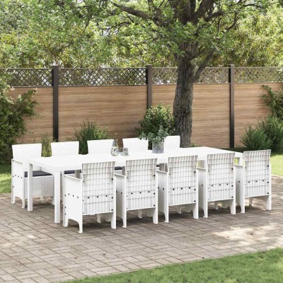 vidaXL Set de masă pentru grădină 11 pcs Alb Polyrattan și aluminiu 3378765 foto