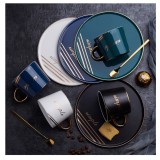 Set 4 Cesti cu Farfurie si Lingurita, Portelan, SIMPLE