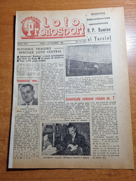 Loto pronosport 2 octombrie 1961-echipa de fotbal CSM crisana
