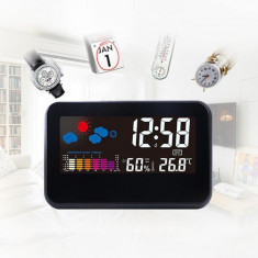 Ceas digital LED cu senzor sunet, afisare temperatura umiditate, alarma, display 5.19 inch foto