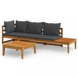 Set mobilier gradina cu perne gri inchis, 3 piese, lemn acacia