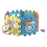 Joc interactiv cub de activitate cu volan, potrivire forme, pian, roti dintate, multicolor, 20,5x18,5x27,5 cm, Wenko