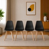Cumpara ieftin Set 4 scaune bucatarie/living, Artool, Kito, PP negru, picioare lemn natur, 46x54.5x80 cm