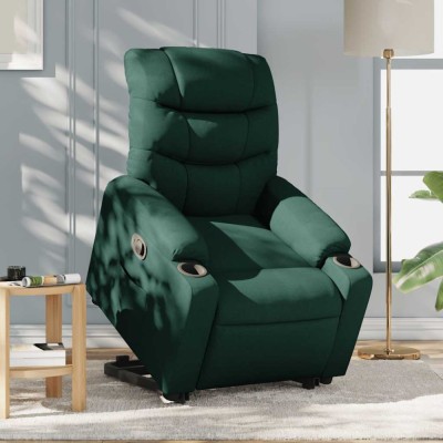vidaXL Fotoliu rabatabil ridicare pe verticală, verde &amp;icirc;nchis, textil foto