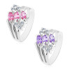 Inel cu braţe despicate, decorat cu zirconii transparente şi bobiţe colorate - Marime inel: 49, Culoare: Roz