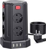 Prelungitor turn Sameriver, 8 prize, 4xUSB, protecție supratensiune, 3m, 2500W, Oem